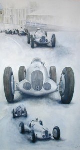 JB olie op canvas Mercedes in Monaco 1937, 184cm x 148cm