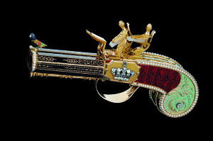 Double-barrelled pistol with singing bird