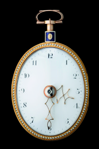 Oval-shaped English pocket watch with telescopic hands © 2011 FEMS Pully Switzerland Photography R_ Sterchi
