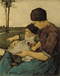 s51:cb Mother_and_Child_Volendam_drypoint_with_hand-applied_watercolor_by_Charles_W._Bartlett
